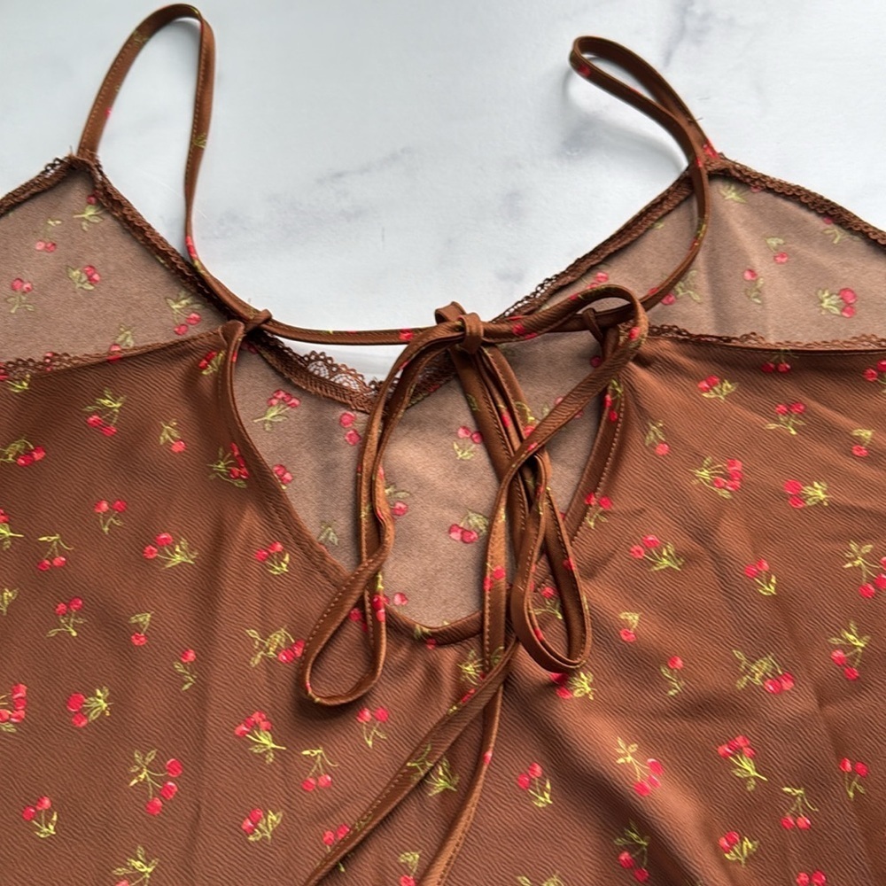 Wild Fable Women's Lace Trim Slip Dress Brown Cherries Size XL - Picture 10 of 16